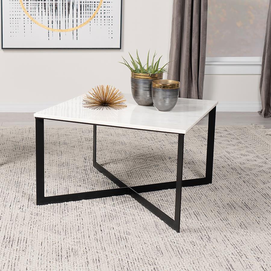 Tobin Square Marble Top Coffee Table White and Black view 2