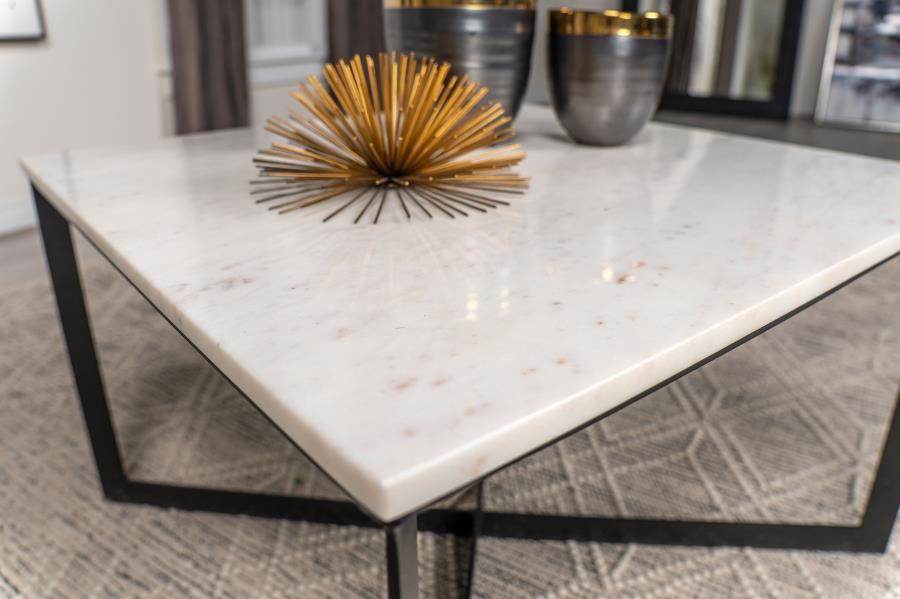Tobin Square Marble Top Coffee Table White and Black view 4