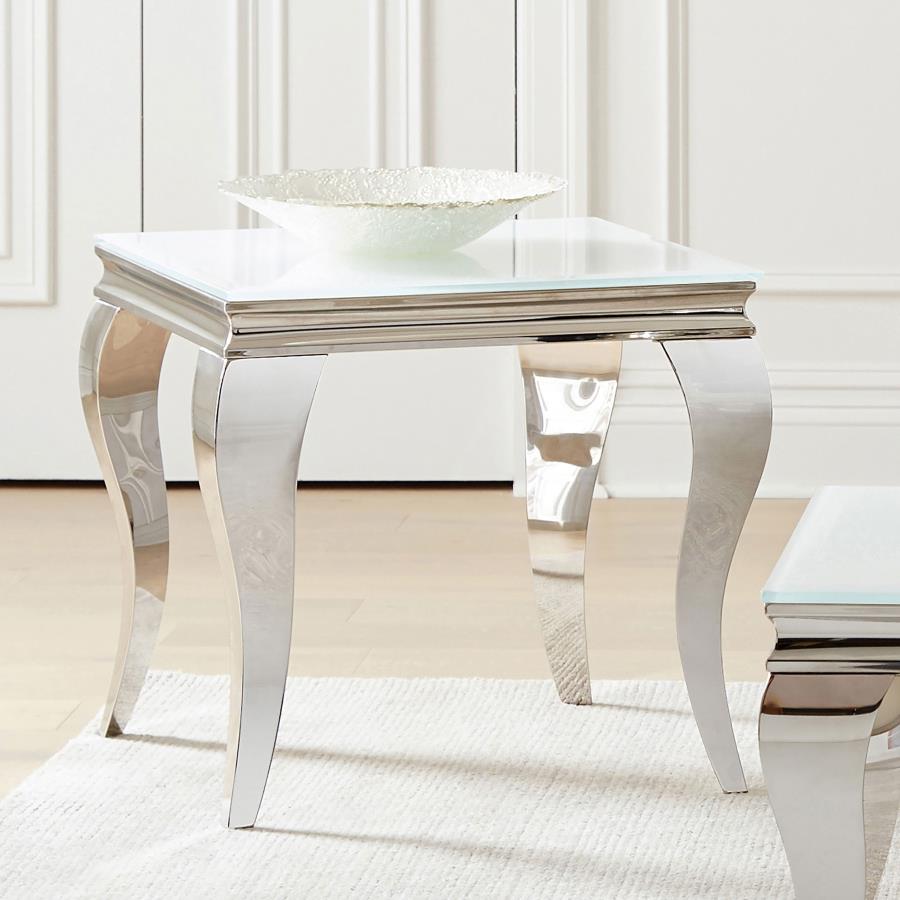 Carone Square Glass Top End Side Table White and Chrome view 2