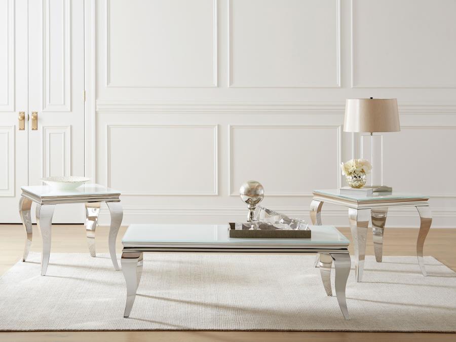 Carone Square Glass Top End Side Table White and Chrome view 4