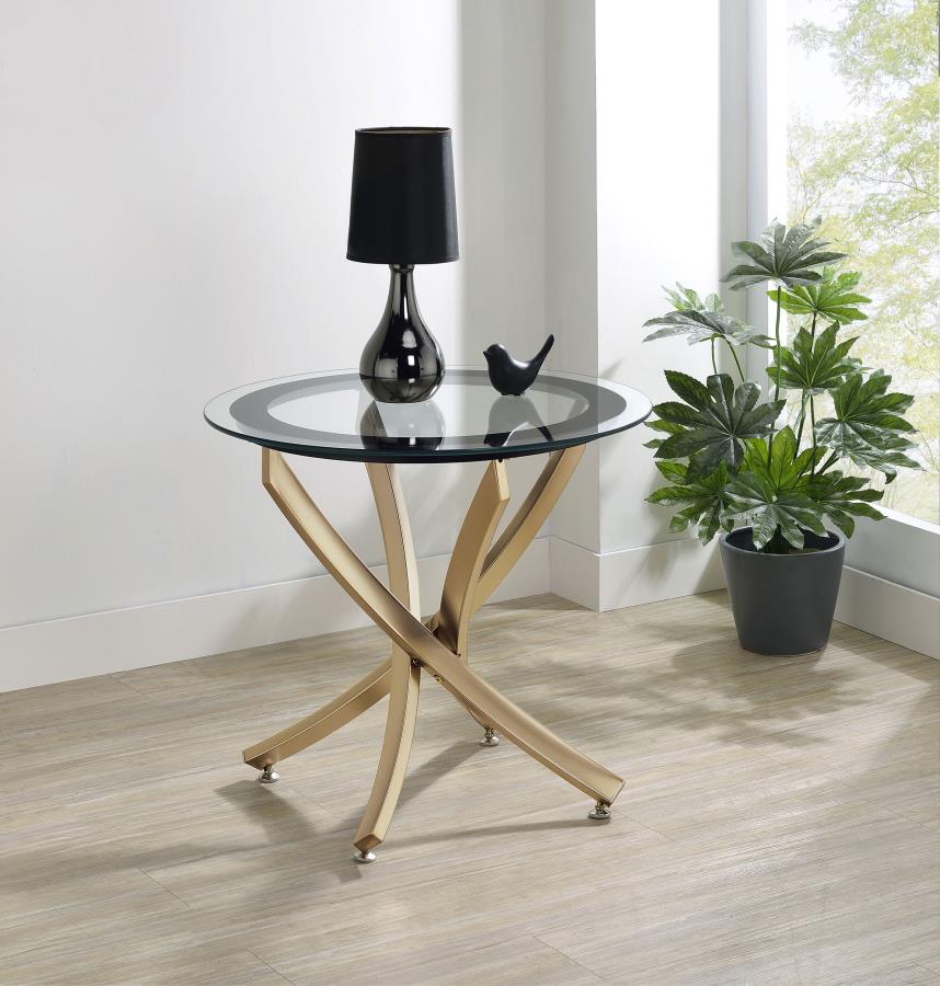 Brooke Round Glass Top Side End Table Metal Base Brass view 2