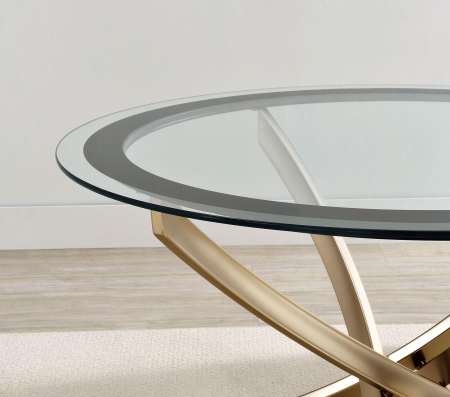 Brooke Round Glass Top Side End Table Metal Base Brass view 4