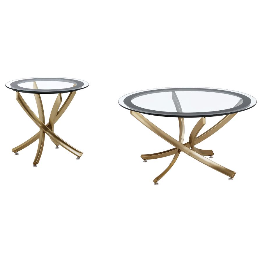 Brooke 2-piece Round Coffee and End Table Set Rose Brass view 2