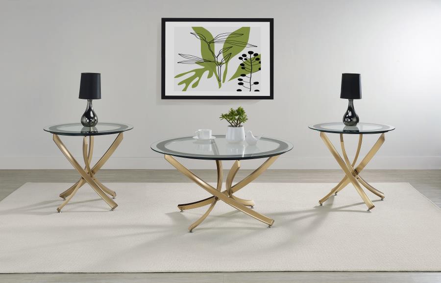 Brooke 3-piece Round Coffee and End Table Set Rose Brass view 2