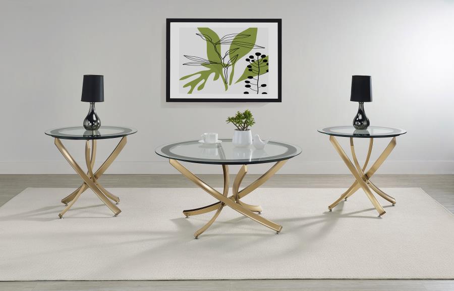 Brooke Round Glass Top Coffee Table Metal Base Brass view 6