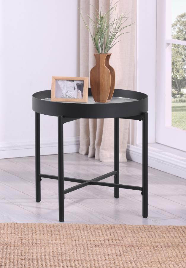 Ozella Round End Side Table with Recessed Top Sandy Black view 2