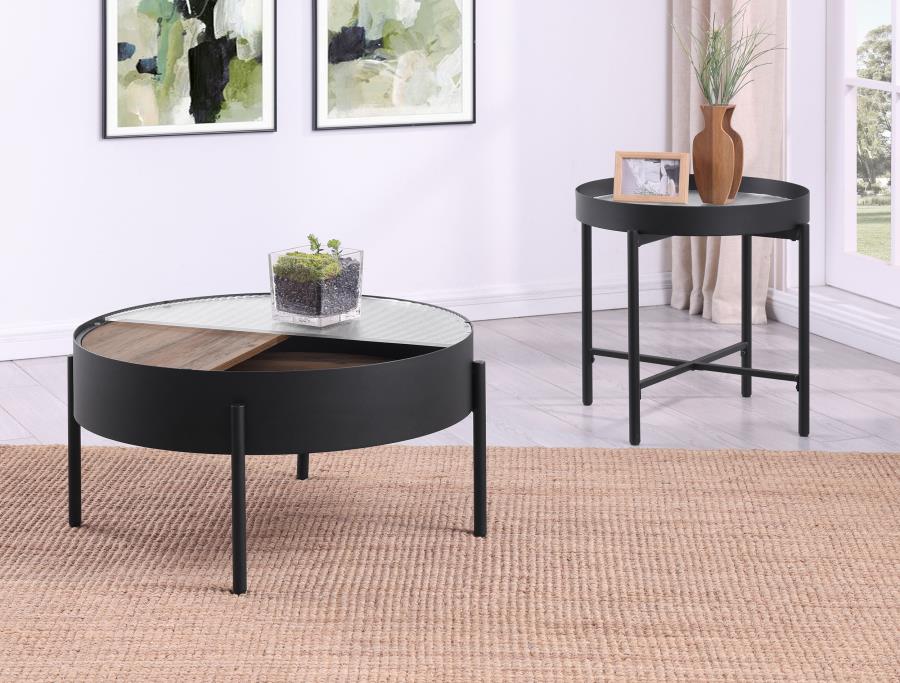 Ozella 2-piece Round Coffee and End Table Set Sandy Black view 2