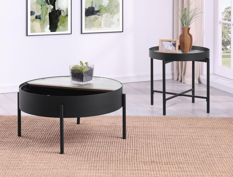 Ozella 2-piece Round Coffee and End Table Set Sandy Black view 3