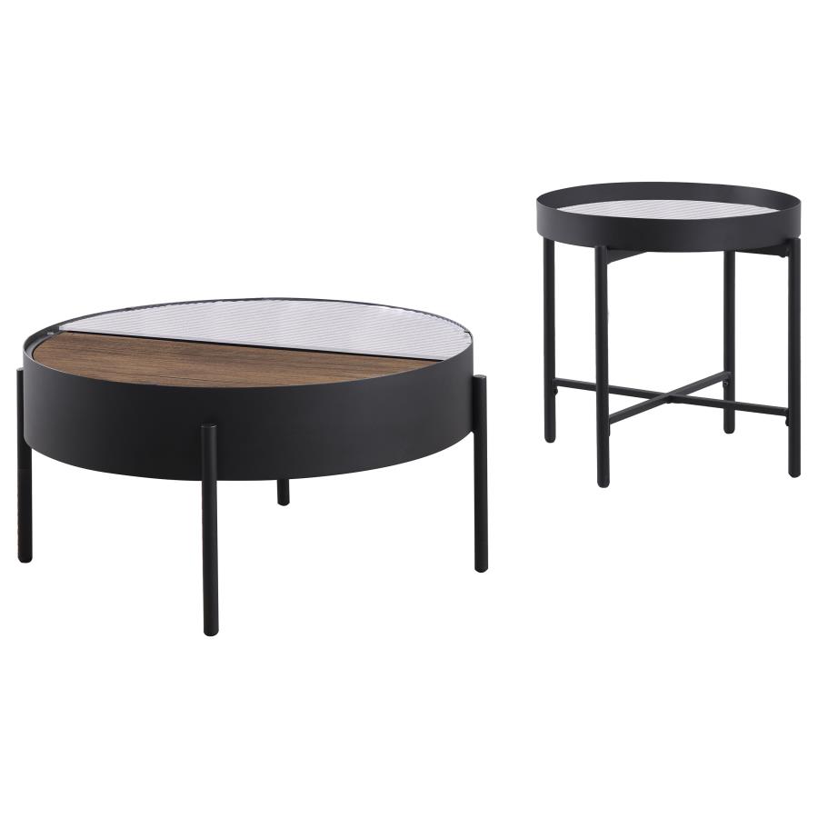 Ozella 2-piece Round Coffee and End Table Set Sandy Black view 4