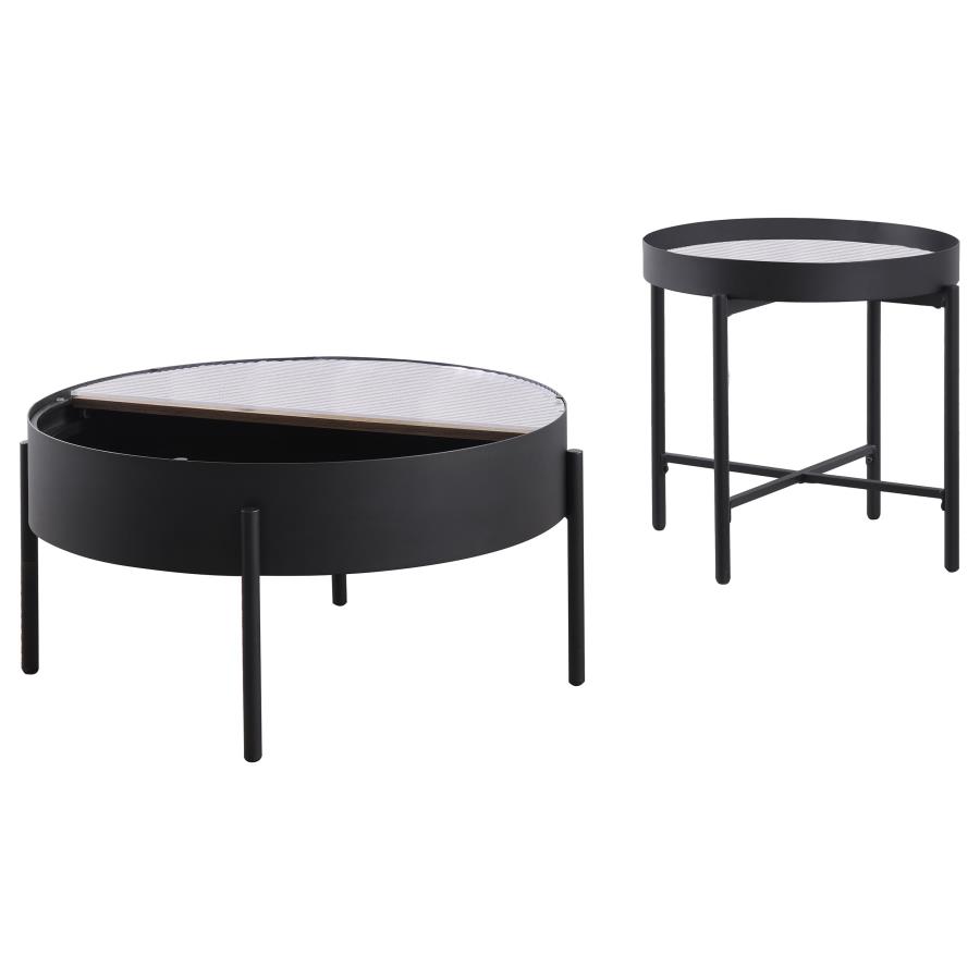 Ozella 2-piece Round Coffee and End Table Set Sandy Black view 6