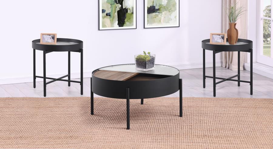 Ozella 3-piece Round Coffee and End Table Set Sandy Black view 2