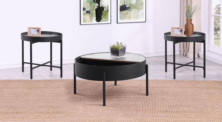 Ozella 3-piece Round Coffee and End Table Set Sandy Black view 3