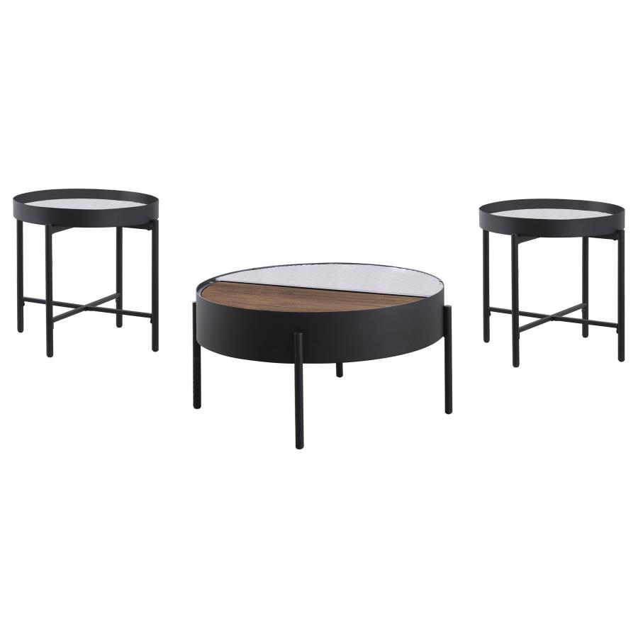 Ozella 3-piece Round Coffee and End Table Set Sandy Black view 4