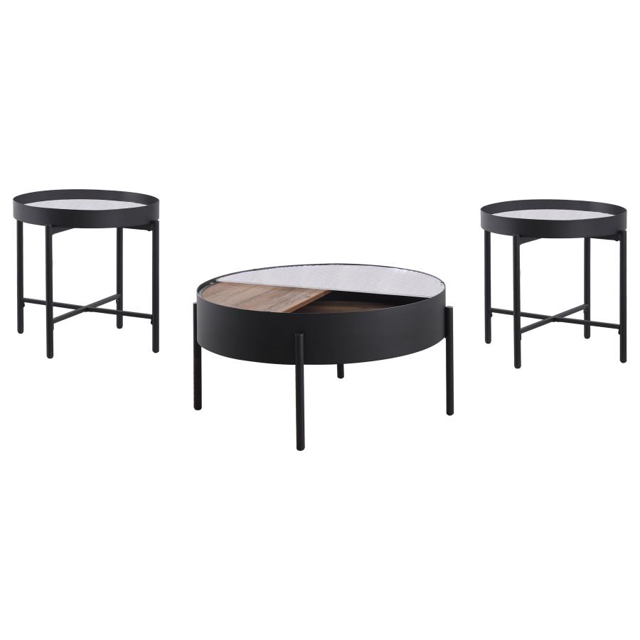 Ozella 3-piece Round Coffee and End Table Set Sandy Black view 5