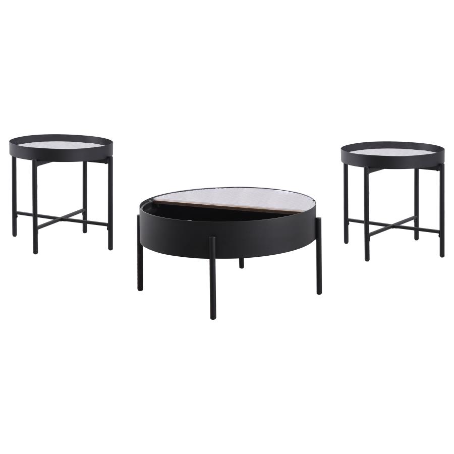 Ozella 3-piece Round Coffee and End Table Set Sandy Black view 6