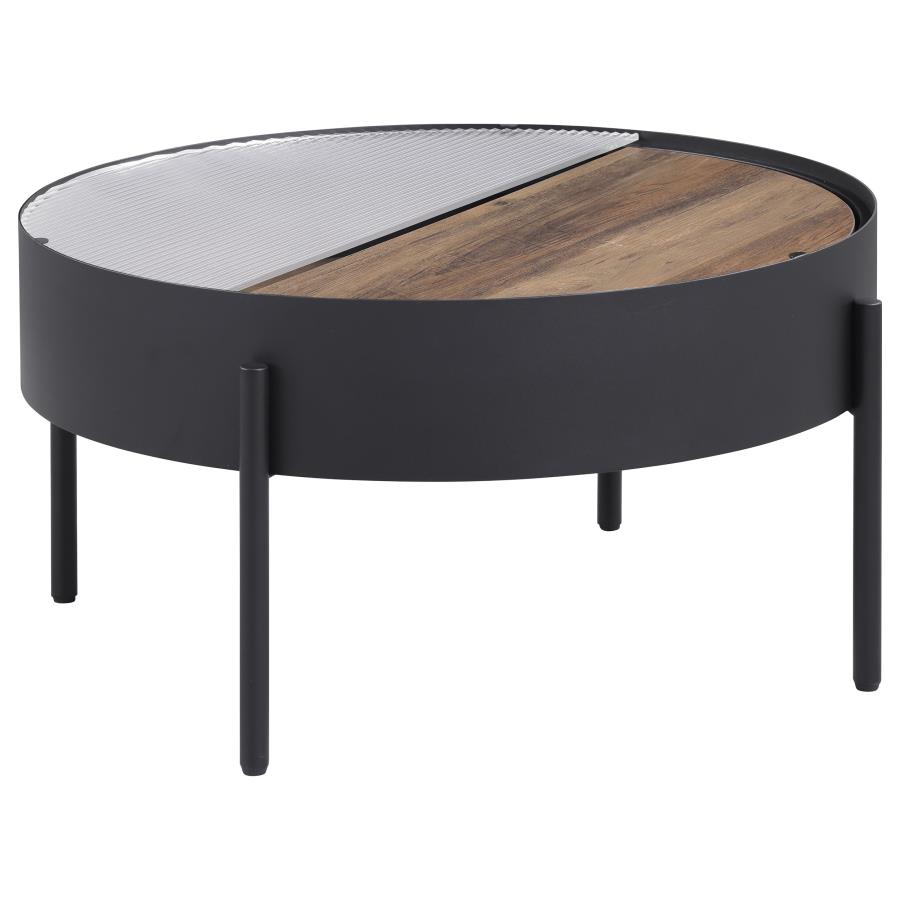 Ozella Round Coffee Table with Hidden Storage Sandy Black — Category_11