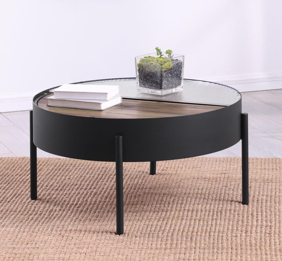Ozella Round Coffee Table with Hidden Storage Sandy Black view 2