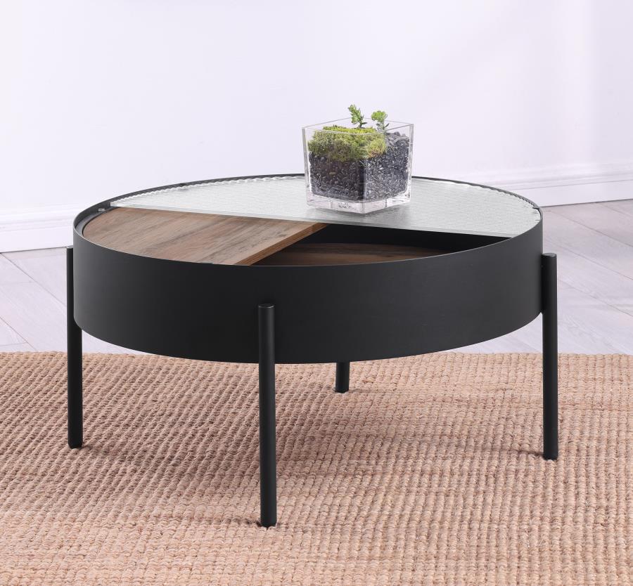 Ozella Round Coffee Table with Hidden Storage Sandy Black view 3