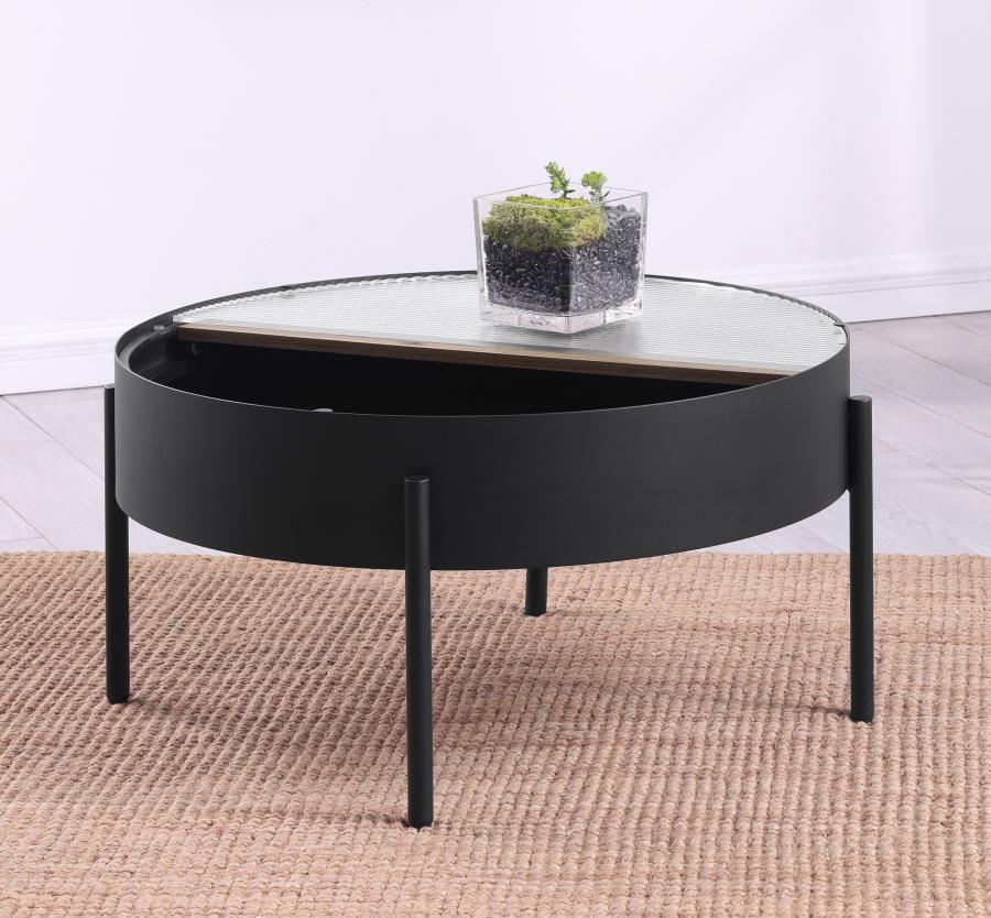 Ozella Round Coffee Table with Hidden Storage Sandy Black view 4