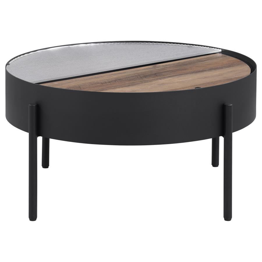Ozella Round Coffee Table with Hidden Storage Sandy Black view 5