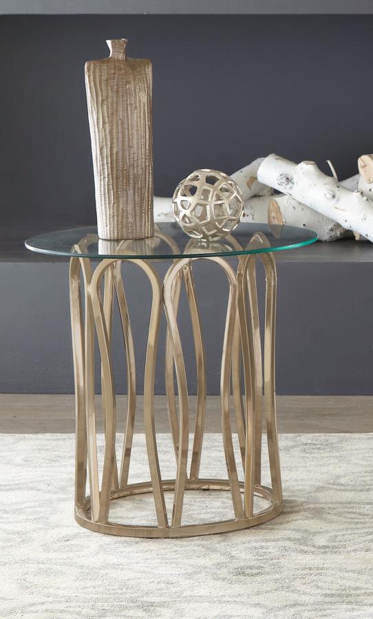 Monett Round Glass Top Side End Table Chocolate Chrome view 2