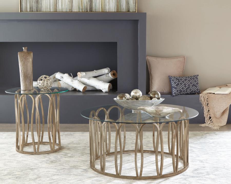 Monett Round Glass Top Side End Table Chocolate Chrome view 4
