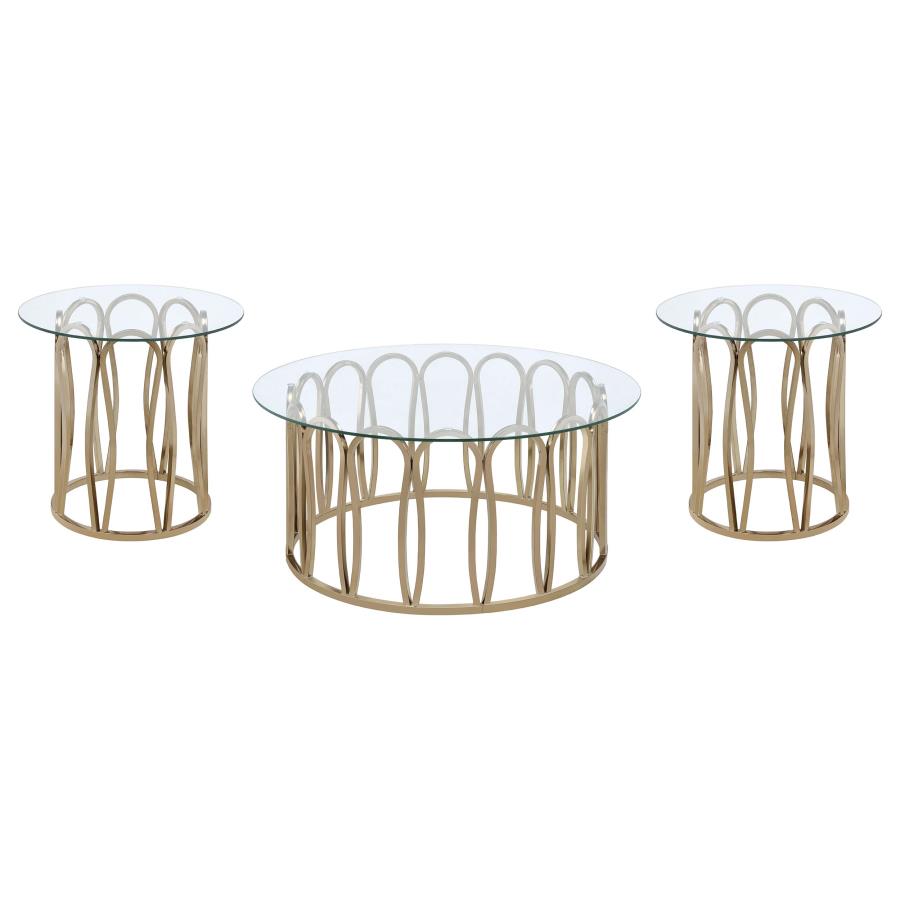 Monett 3-piece Coffee and End Table Set Chocolate Chrome view 2