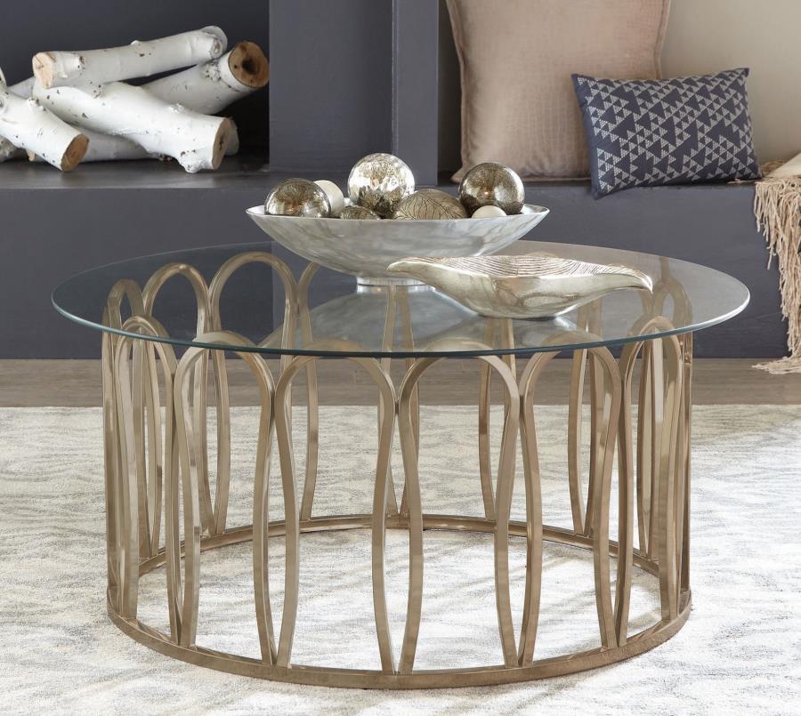 Monett Round Glass Top Coffee Table Chocolate Chrome view 2
