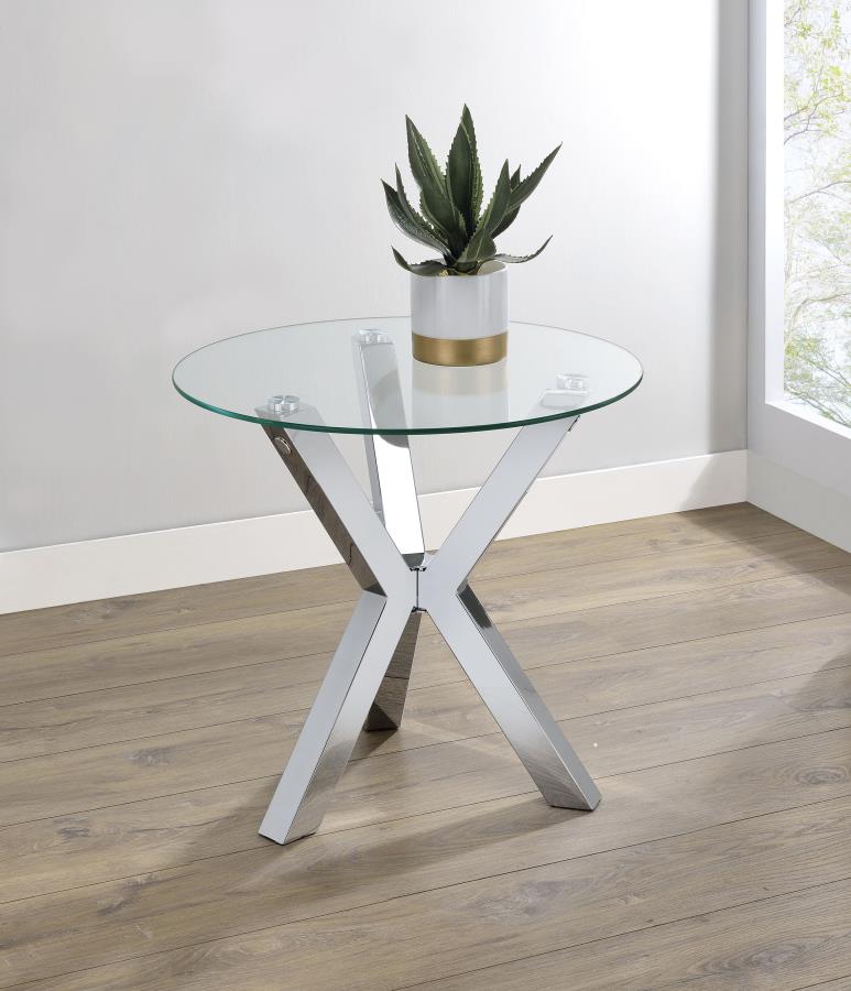 Kenzie Round Tempered Glass Top End Side Table Chrome view 2