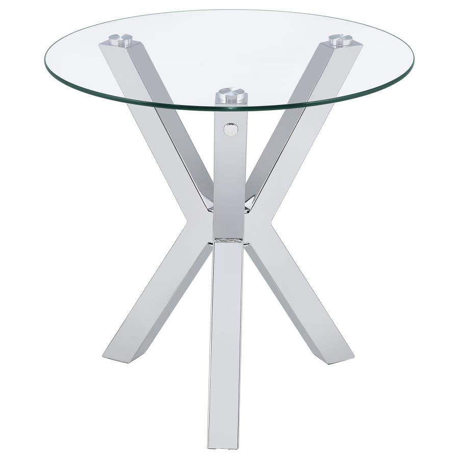 Kenzie Round Tempered Glass Top End Side Table Chrome view 4