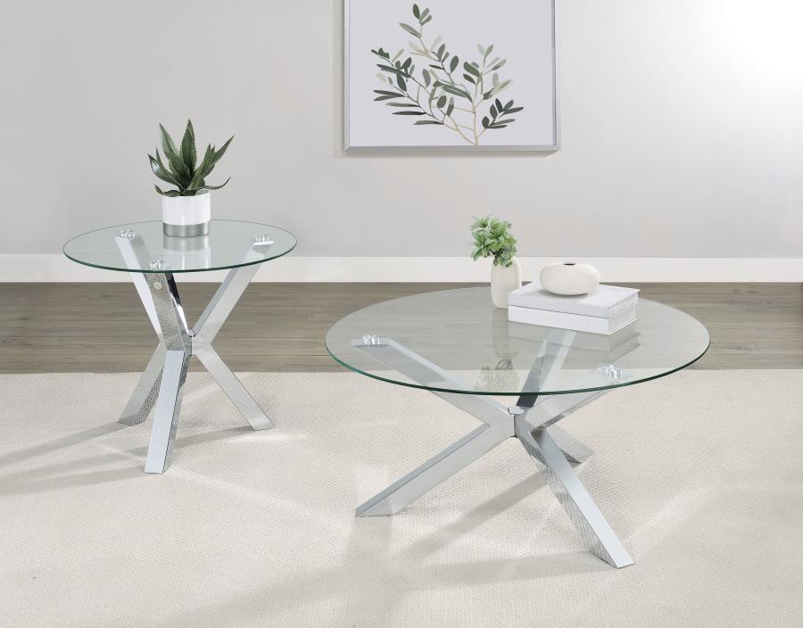 Kenzie Round Tempered Glass Top End Side Table Chrome view 7