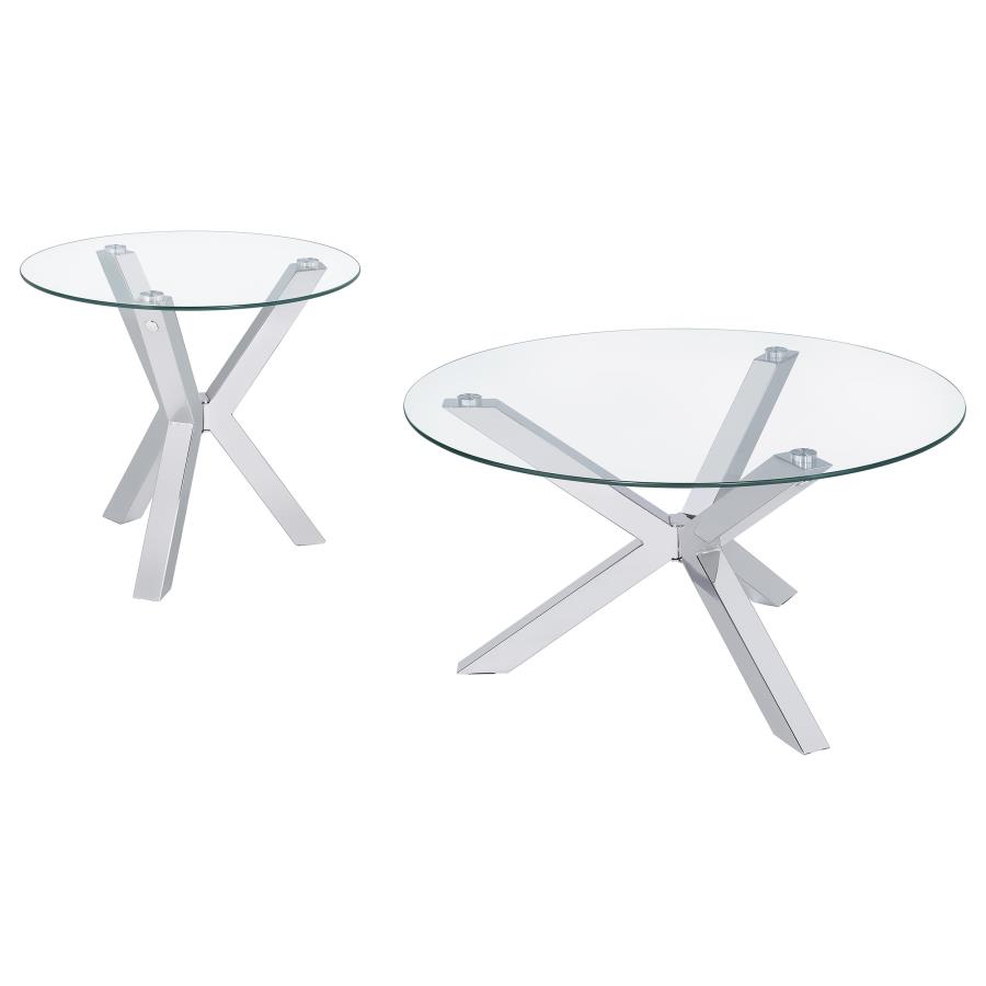 Kenzie 2-piece Round Coffee and End Table Set Chrome view 2