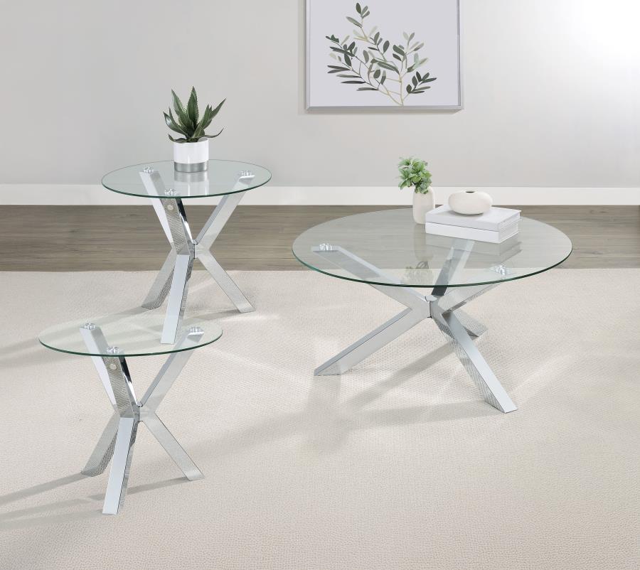 Kenzie 3-piece Round Coffee and End Table Set Chrome — Category_11