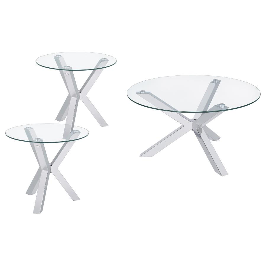 Kenzie 3-piece Round Coffee and End Table Set Chrome view 2