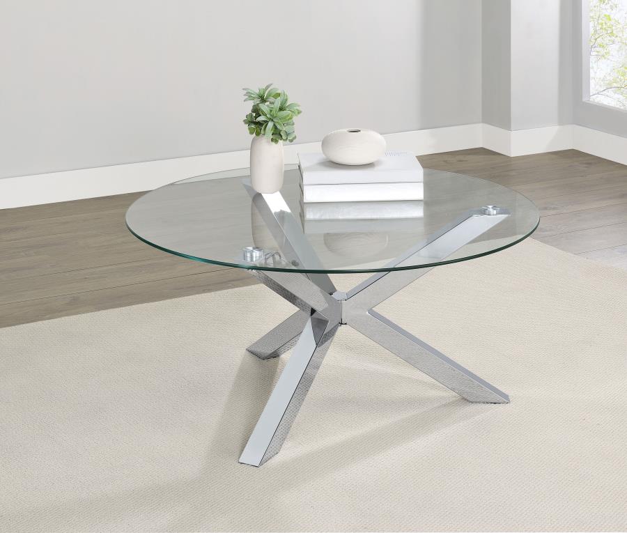 Kenzie Round Tempered Glass Top Cocktail Coffee Table Chrome view 2