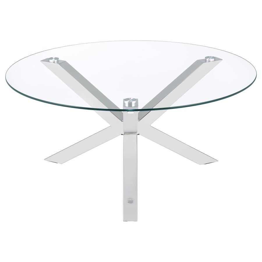 Kenzie Round Tempered Glass Top Cocktail Coffee Table Chrome view 4