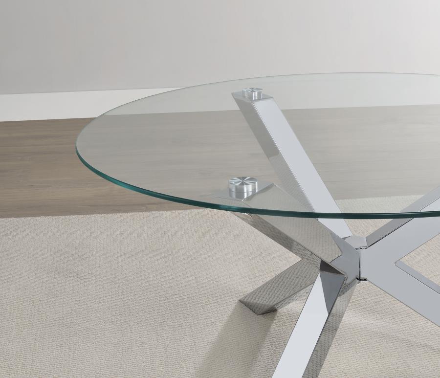 Kenzie Round Tempered Glass Top Cocktail Coffee Table Chrome view 5