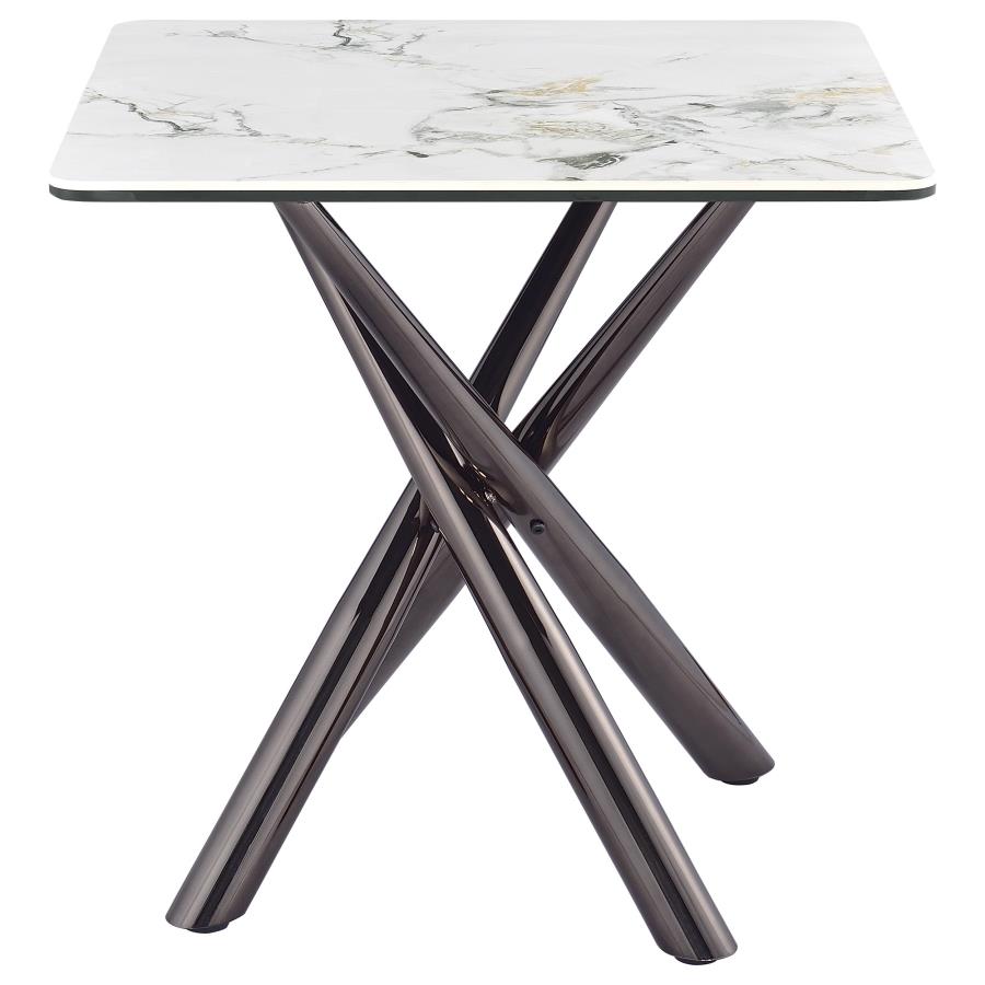 Carvell Square Sintered Stone End Side Table Mirage White view 3