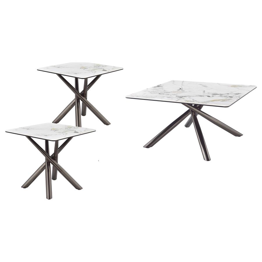 Carvell 3-piece Square Coffee and End Table Set Mirage White view 2
