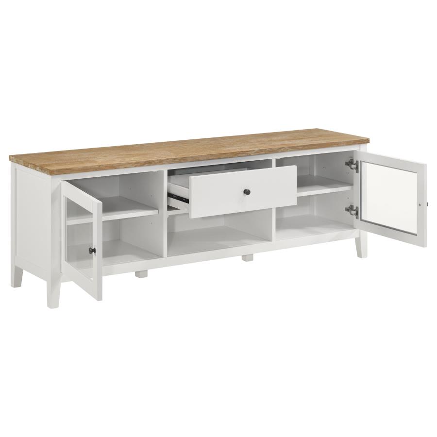 Hollis 2-door Wood 67-inch TV Stand with Drawer Brown and White view 2