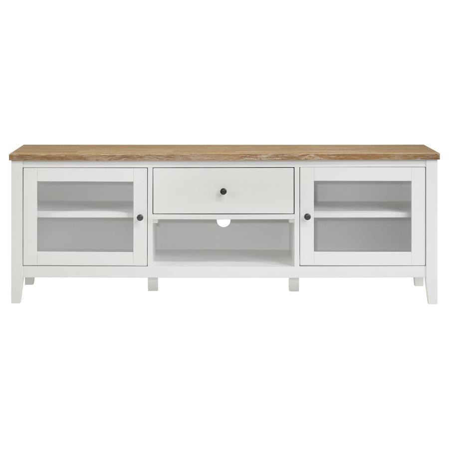 Hollis 2-door Wood 67-inch TV Stand with Drawer Brown and White view 3