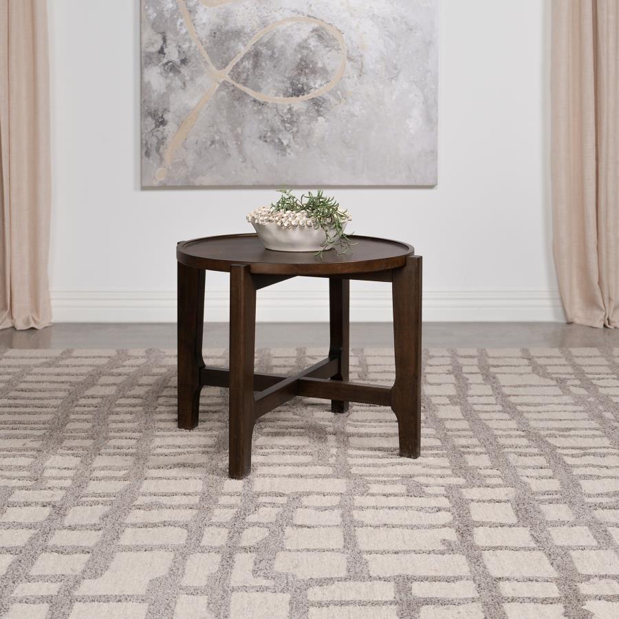 Cota Round Solid Wood End Table Dark Brown view 2