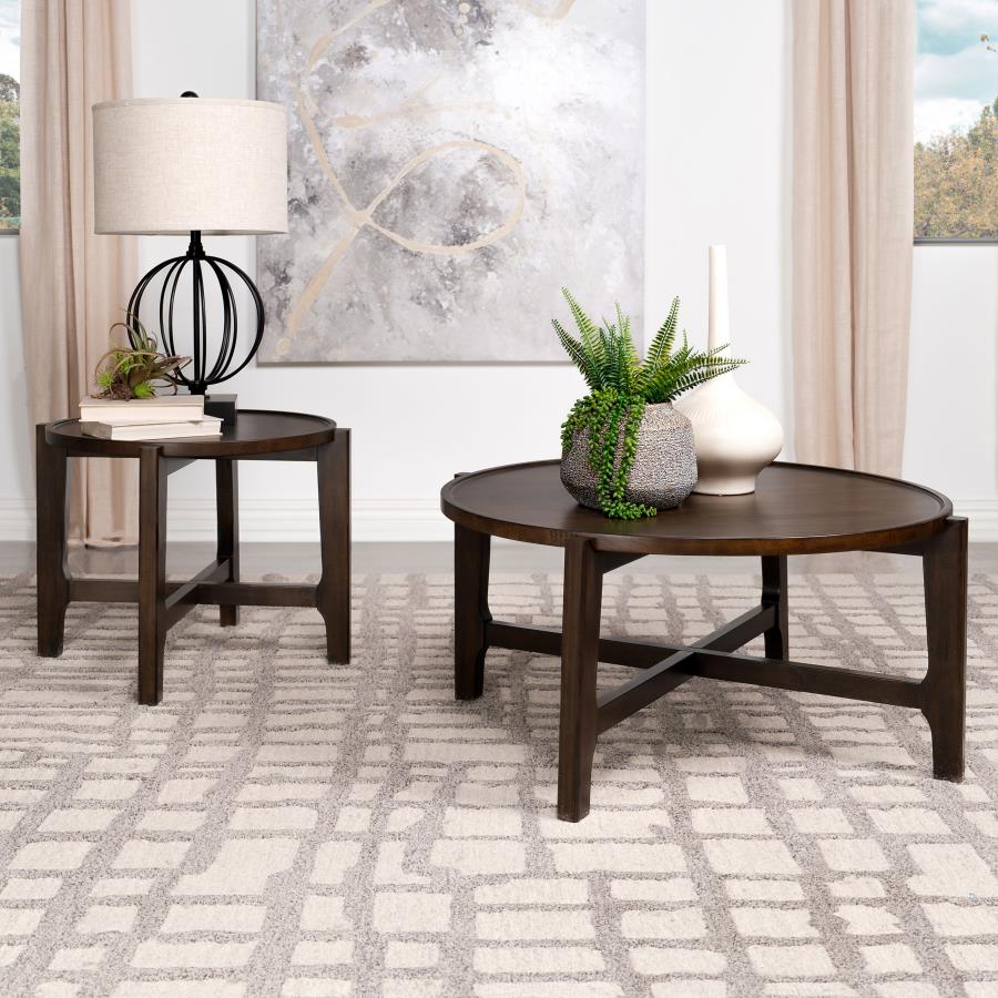 Cota Round Solid Wood End Table Dark Brown view 7