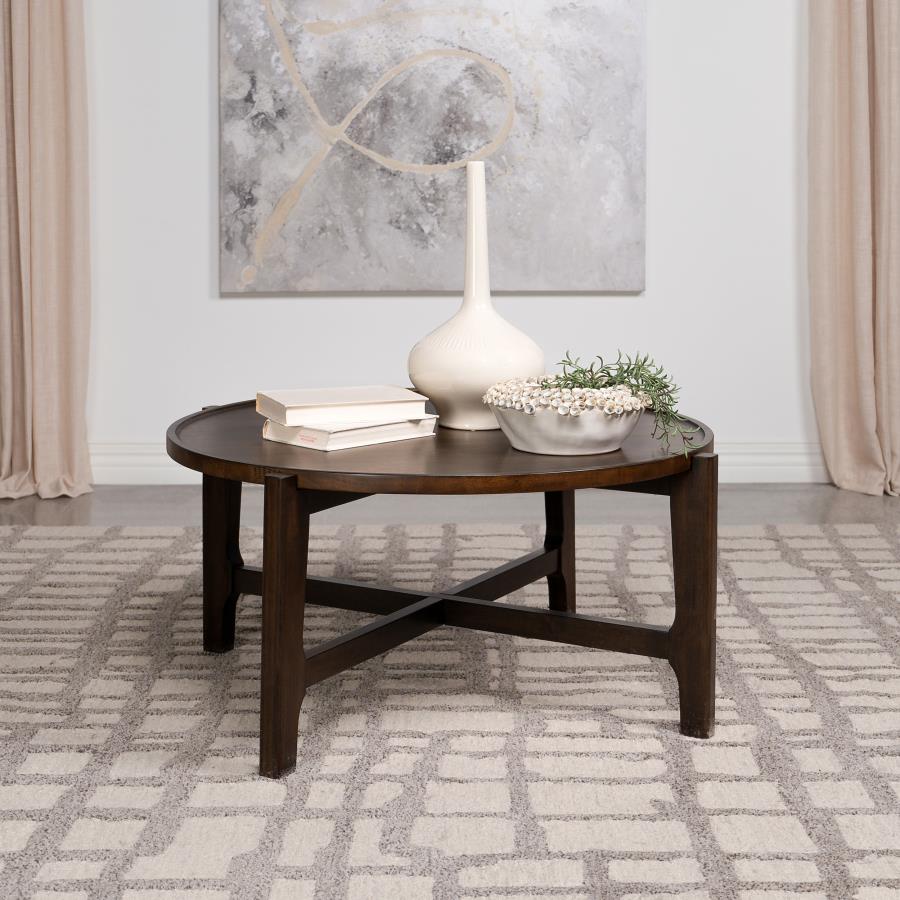 Cota Round Solid Wood Coffee Table Dark Brown view 2