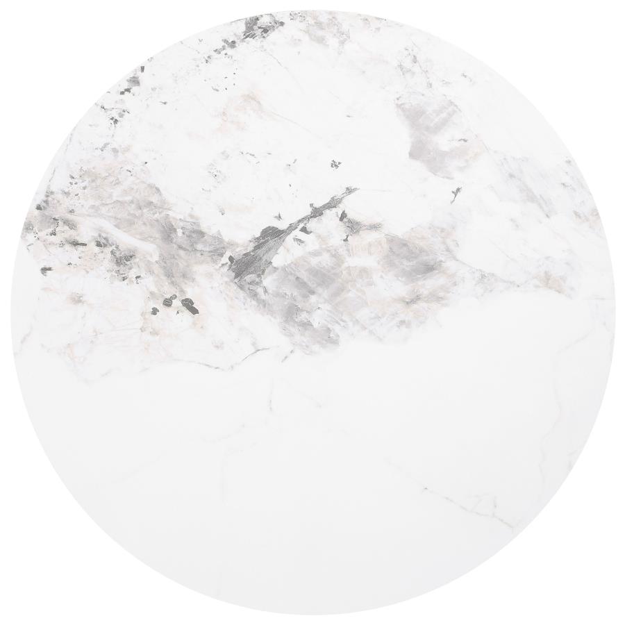 Rowena Round Sintered Stone End Table White Faux Marble view 3