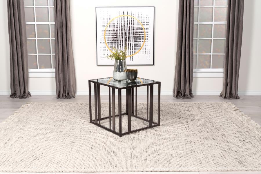 Adri Rectangular Glass Top Side End Table Black Nickel view 2