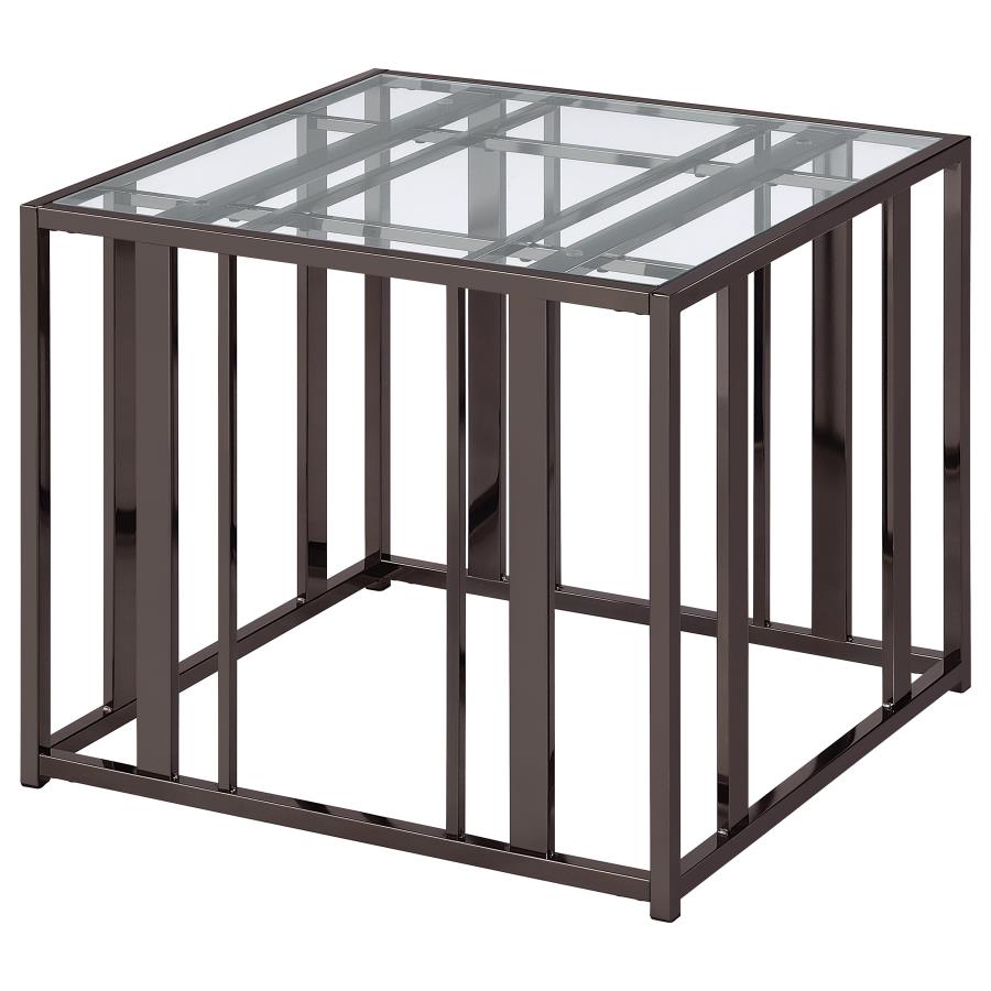Adri Rectangular Glass Top Side End Table Black Nickel view 4