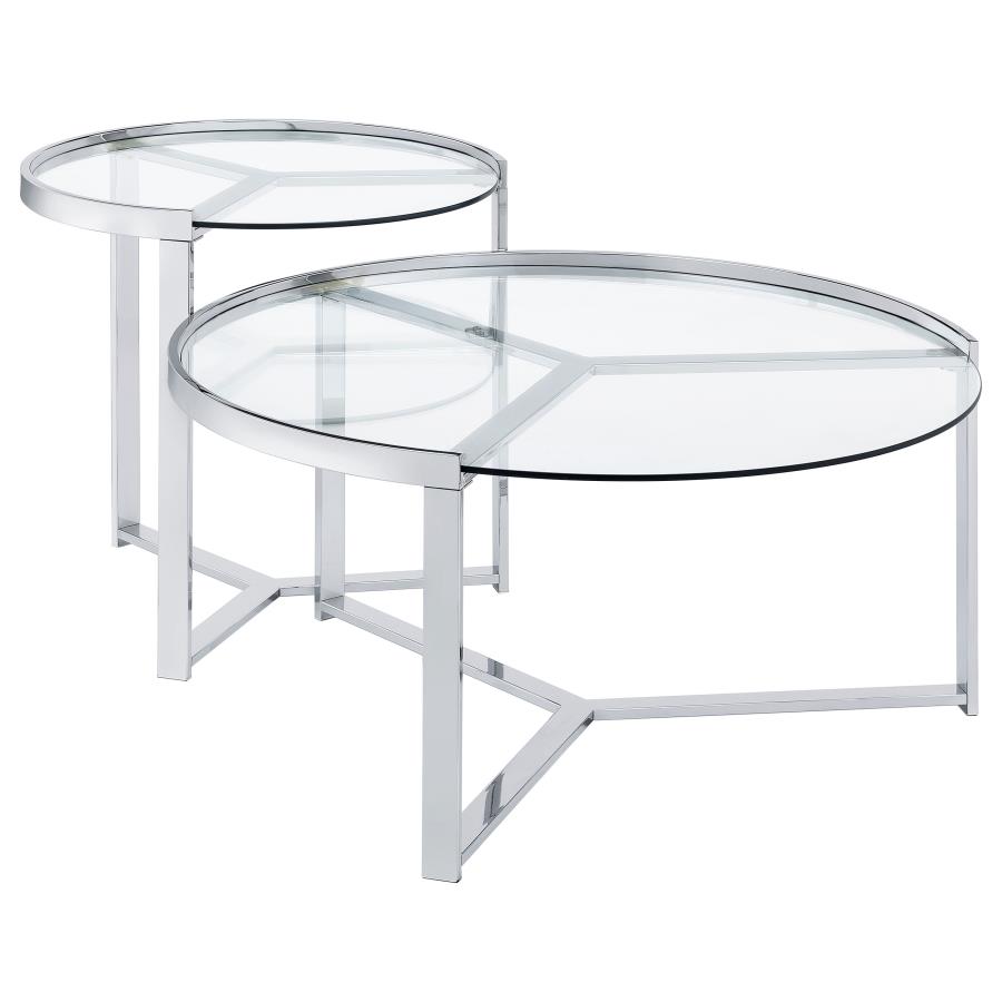 Delia 2-Piece Round Glass Top Nesting Coffee Table Chrome view 2