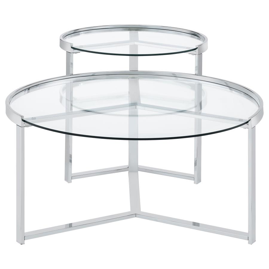 Delia 2-Piece Round Glass Top Nesting Coffee Table Chrome view 3