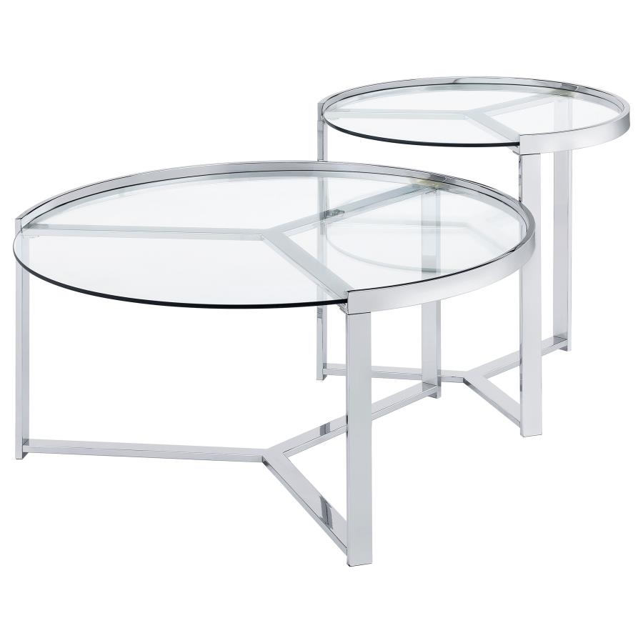 Delia 2-Piece Round Glass Top Nesting Coffee Table Chrome view 4